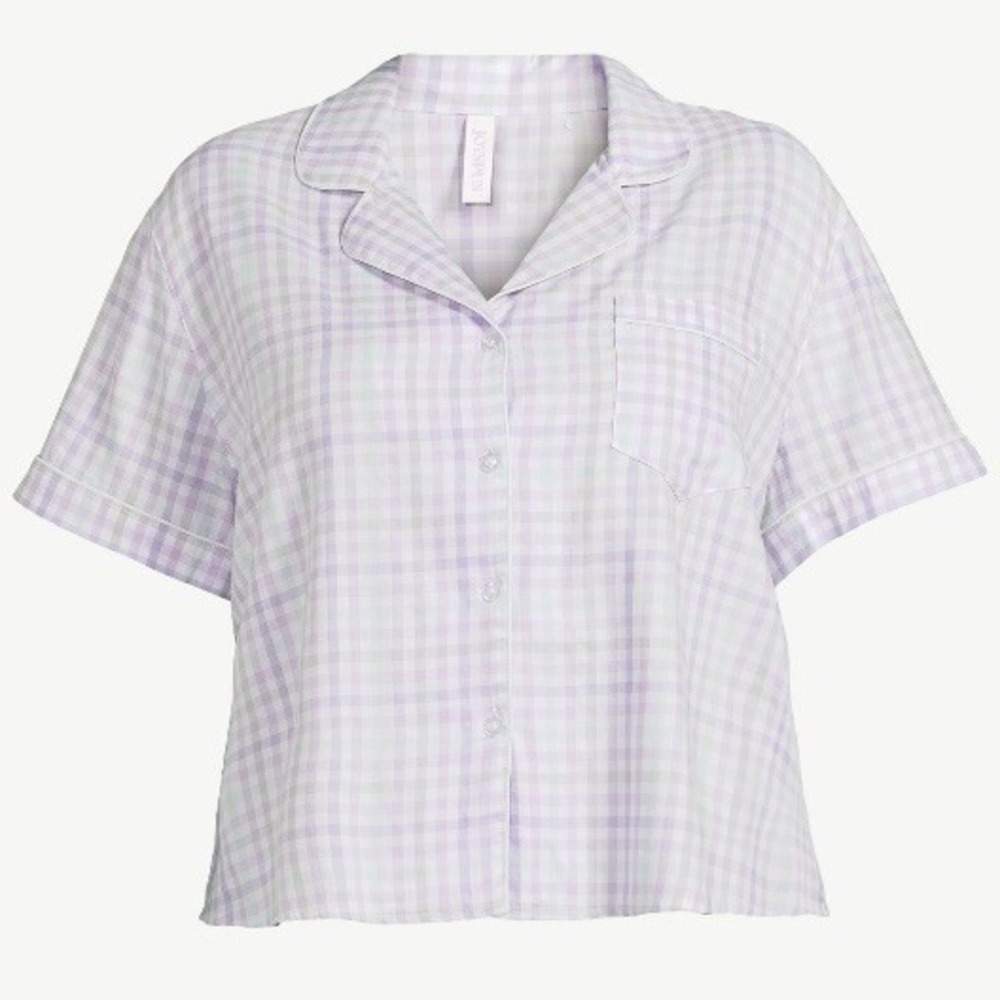 Joyspun Womens Woven Notch Collar Pajama Top 3X 22W-24W New with Tags Plaid Nice